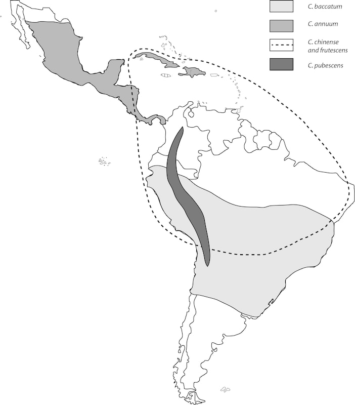 Range of chili pepper species at the time of European arrival in the Americas